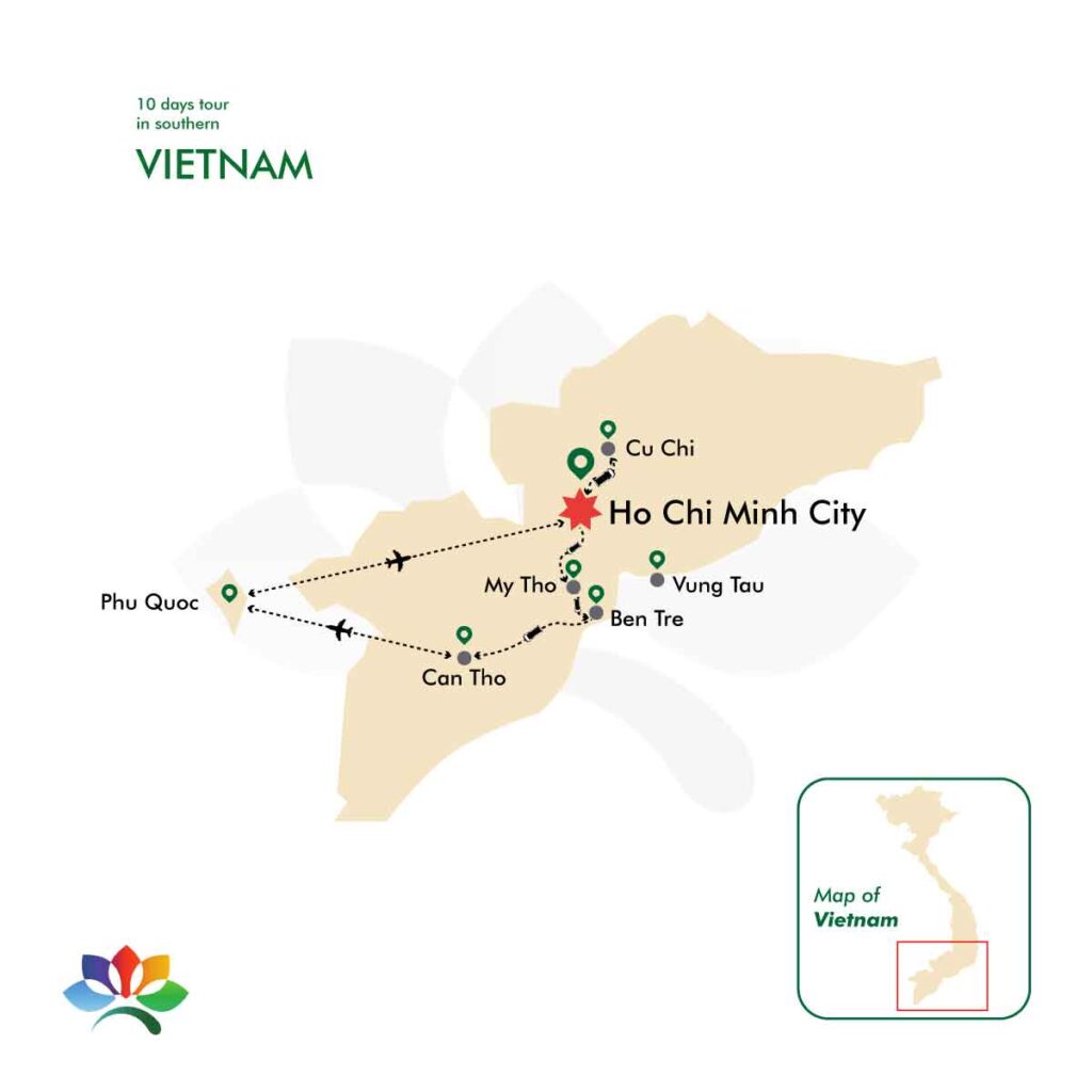 Map southern vietnam tour -10 days