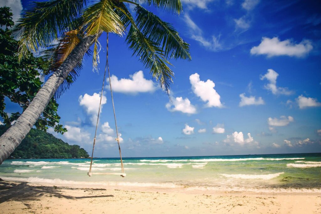 beach with sand and blue sky in phu quoc in vietnam