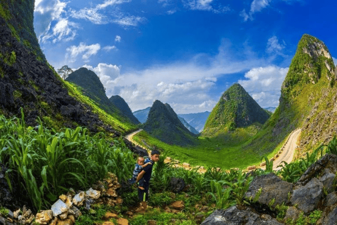 Quan Ba Twin Mountains, also known as Fairy Bosom, in Ha Giang, Vietnam