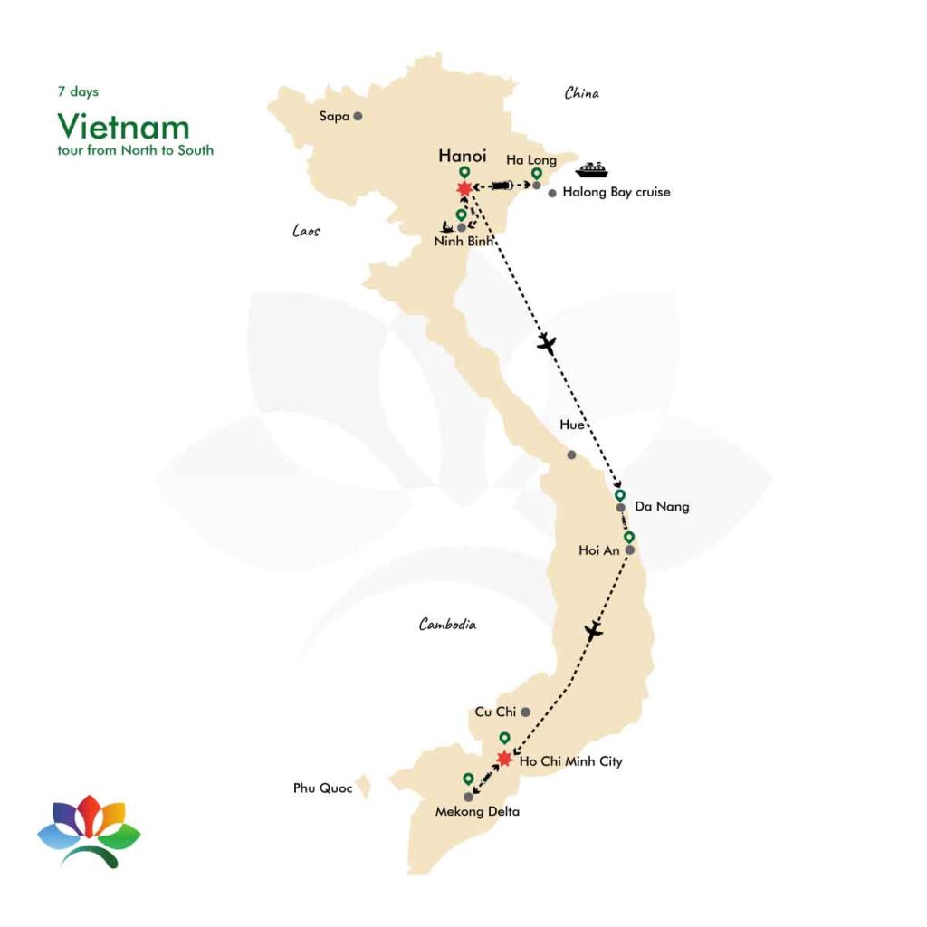 Map Vietnam tour north to south 7 days