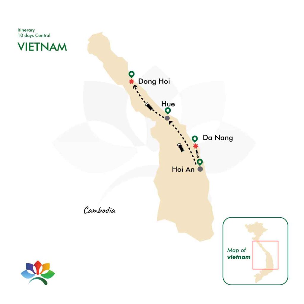 Map central vietnam tour -10 days