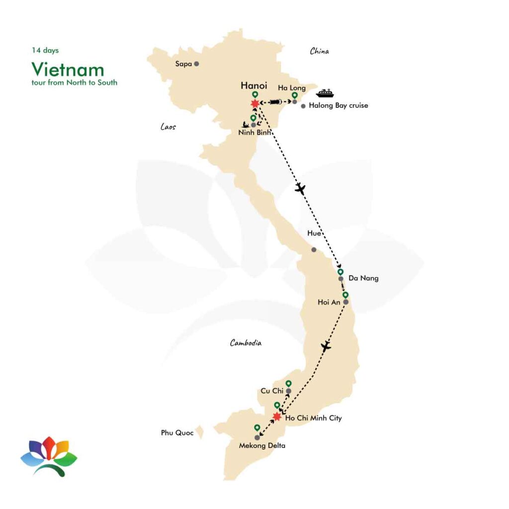 Map central vietnam tour -14 days